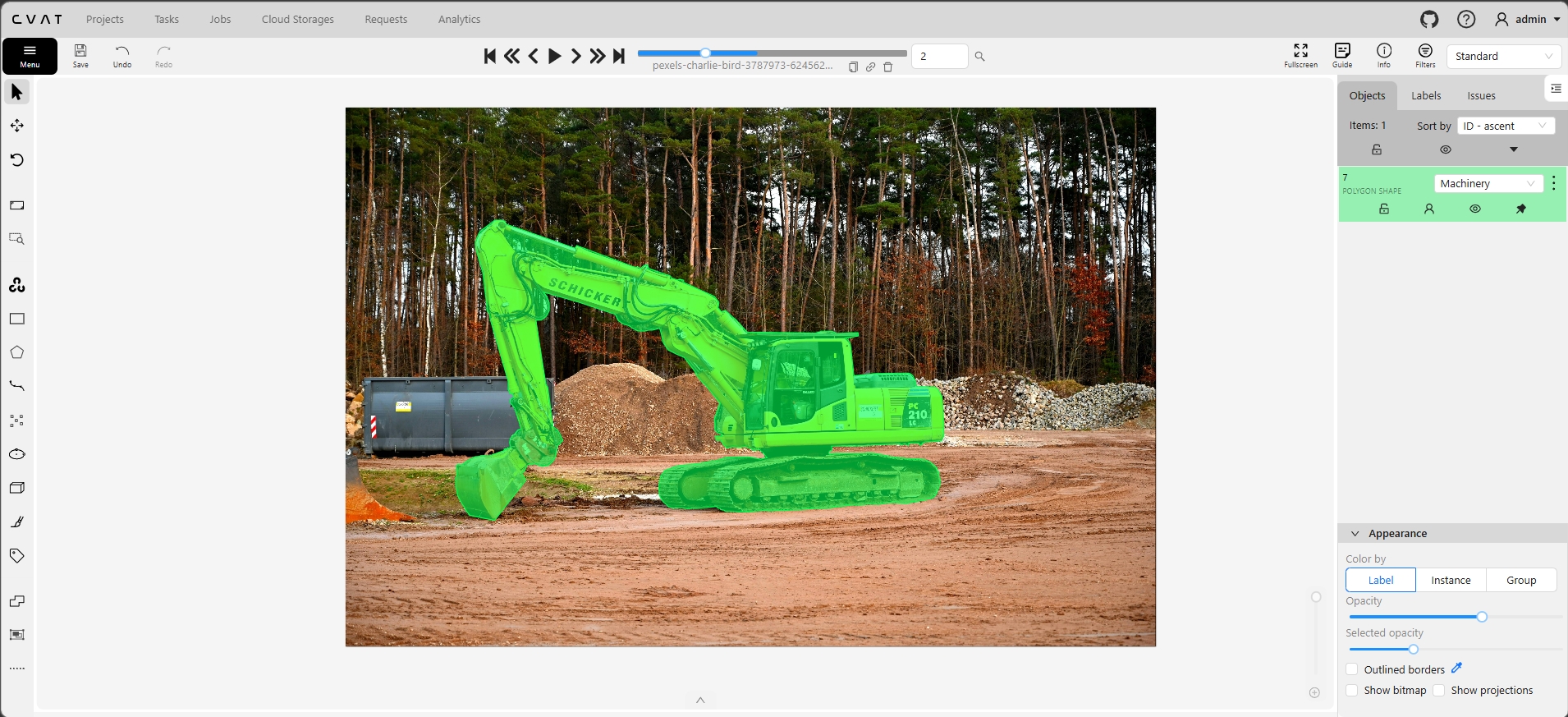 CVAT polygon segmentation - instance-level object separation with color-coded polygons