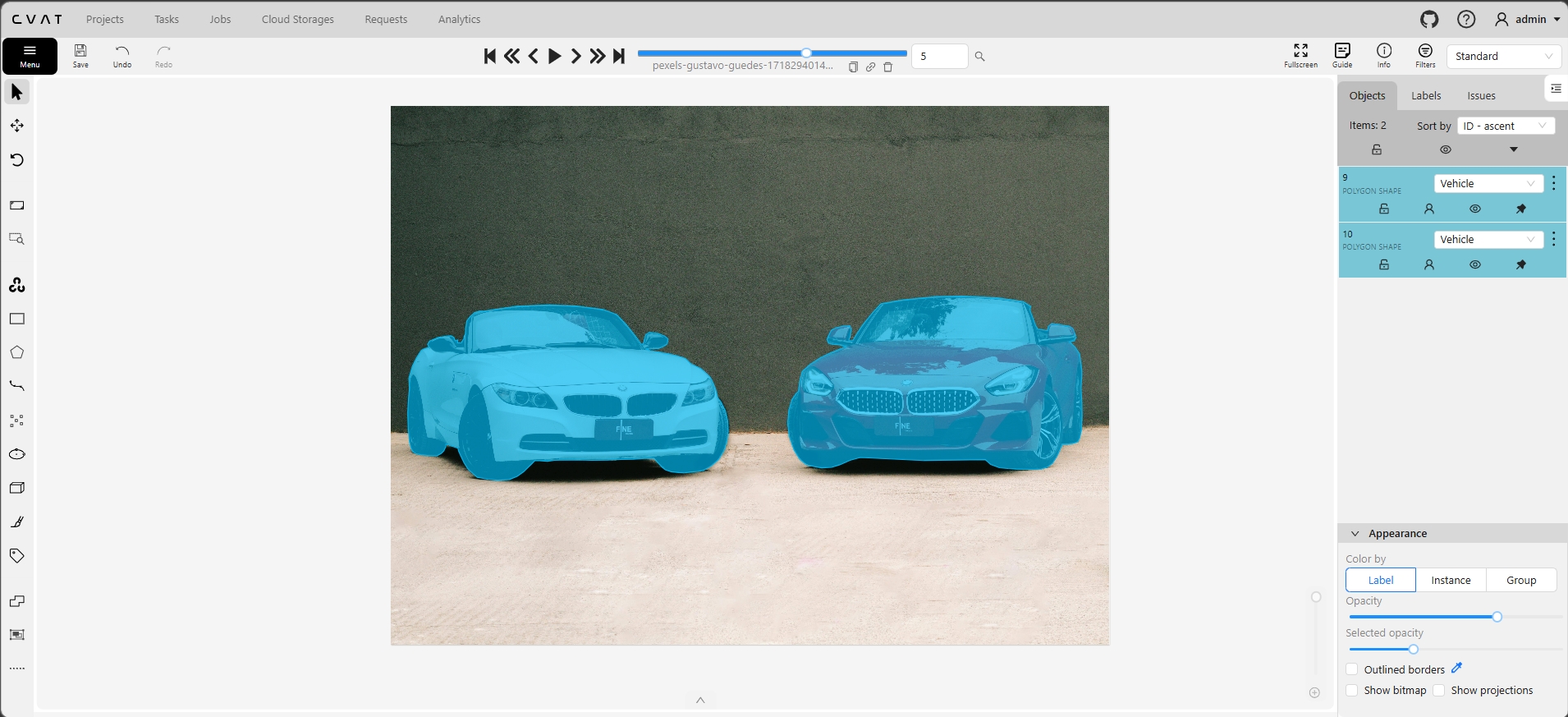 CVAT polygon segmentation - multi-object scene with detailed polygon boundaries